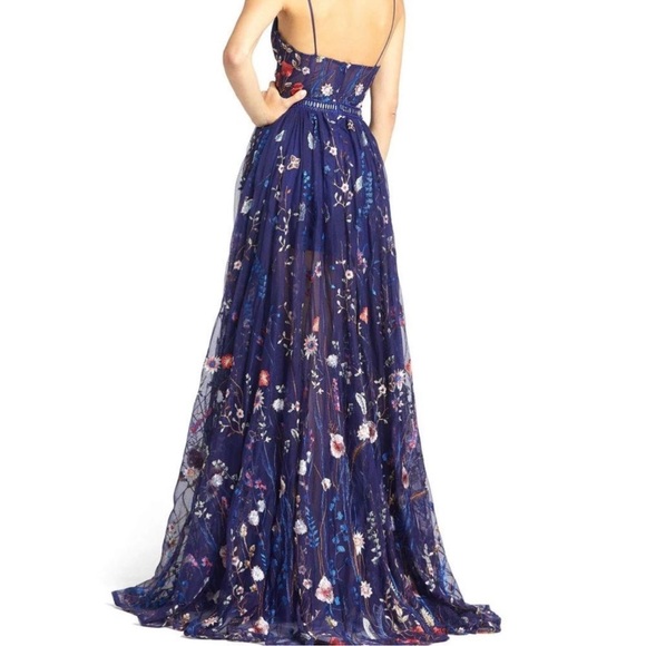  Mac Duggal Embroidered Bustier Gown Dress Indigo - Picture 4 of 14